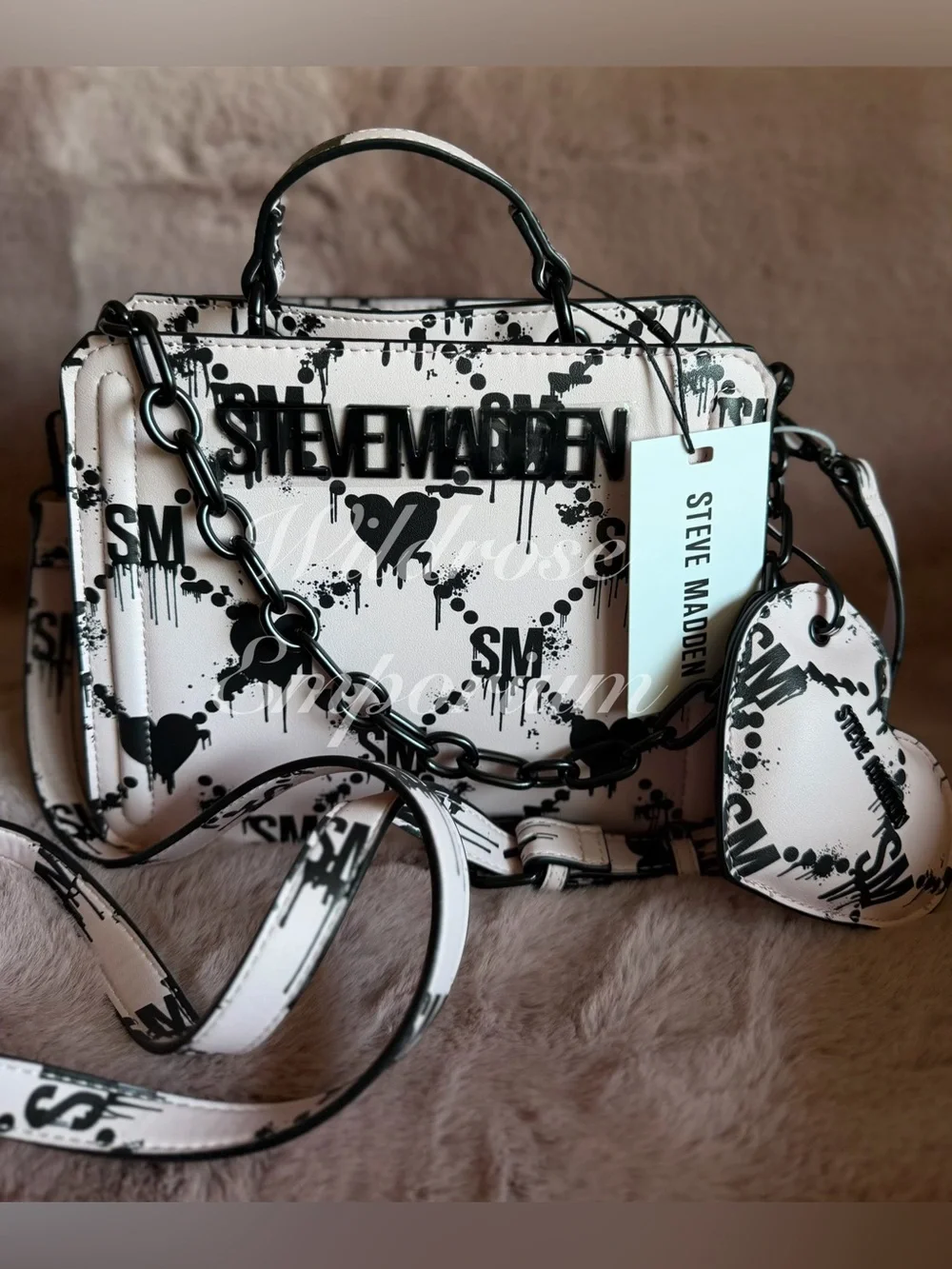 NWT - Rare Steve Madden Bevelyn Blood Drip Heart Print Satchel pink black goth
